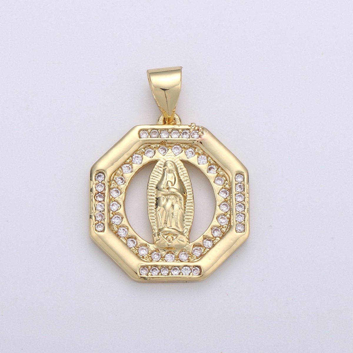 Dainty 24k Gold Filled Virgin Mary Medallion Necklace Octagon Virgin Mary Pendant for Religious Necklace Lady Guadalupe Charm 23x18mm, D-083 - DLUXCA