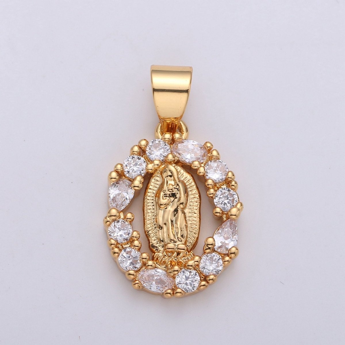 Dainty 24k Gold Filled Virgin Mary Pendant Necklace Micro Pave Lady Guadalupe Medallion Pendant for Necklace Religious Jewelry Supply I-629 - DLUXCA