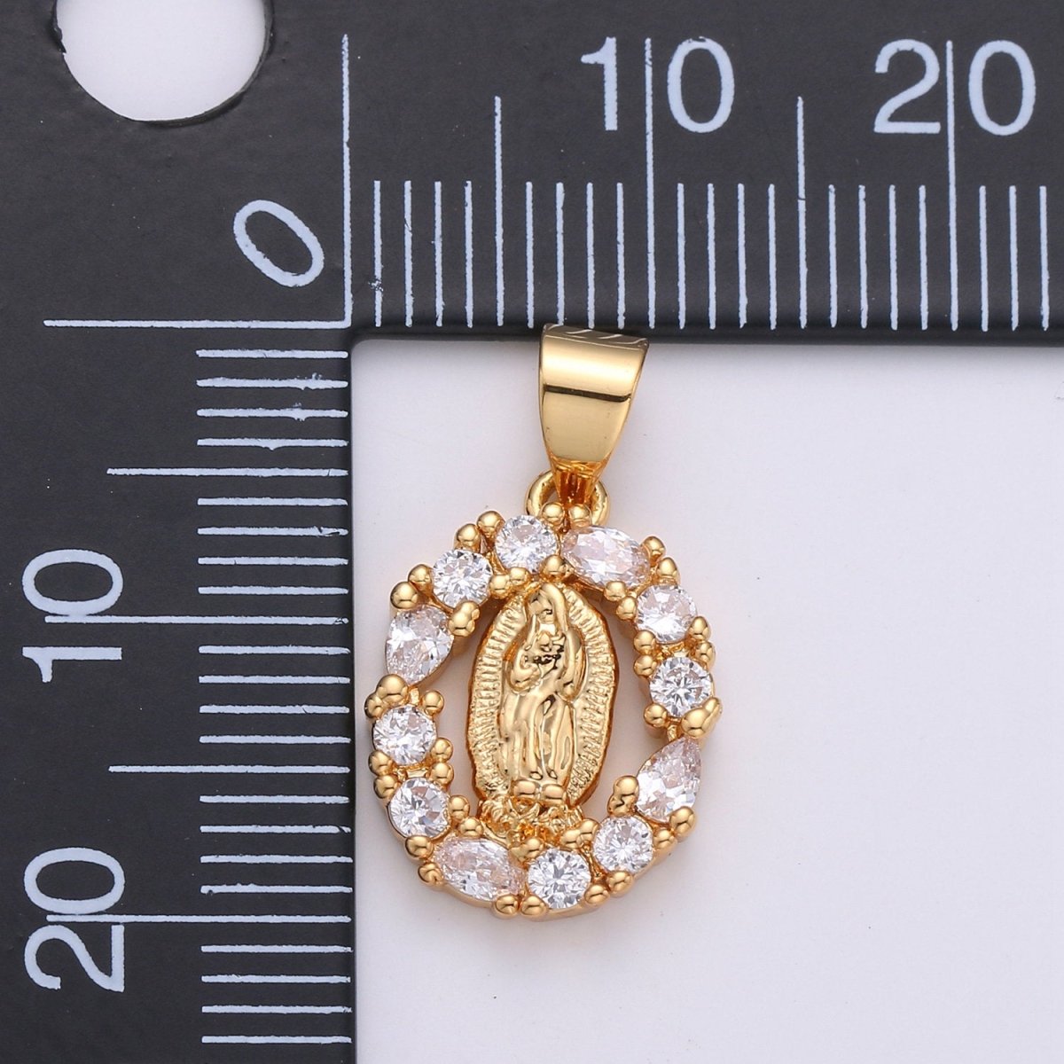 Dainty 24k Gold Filled Virgin Mary Pendant Necklace Micro Pave Lady Guadalupe Medallion Pendant for Necklace Religious Jewelry Supply I-629 - DLUXCA