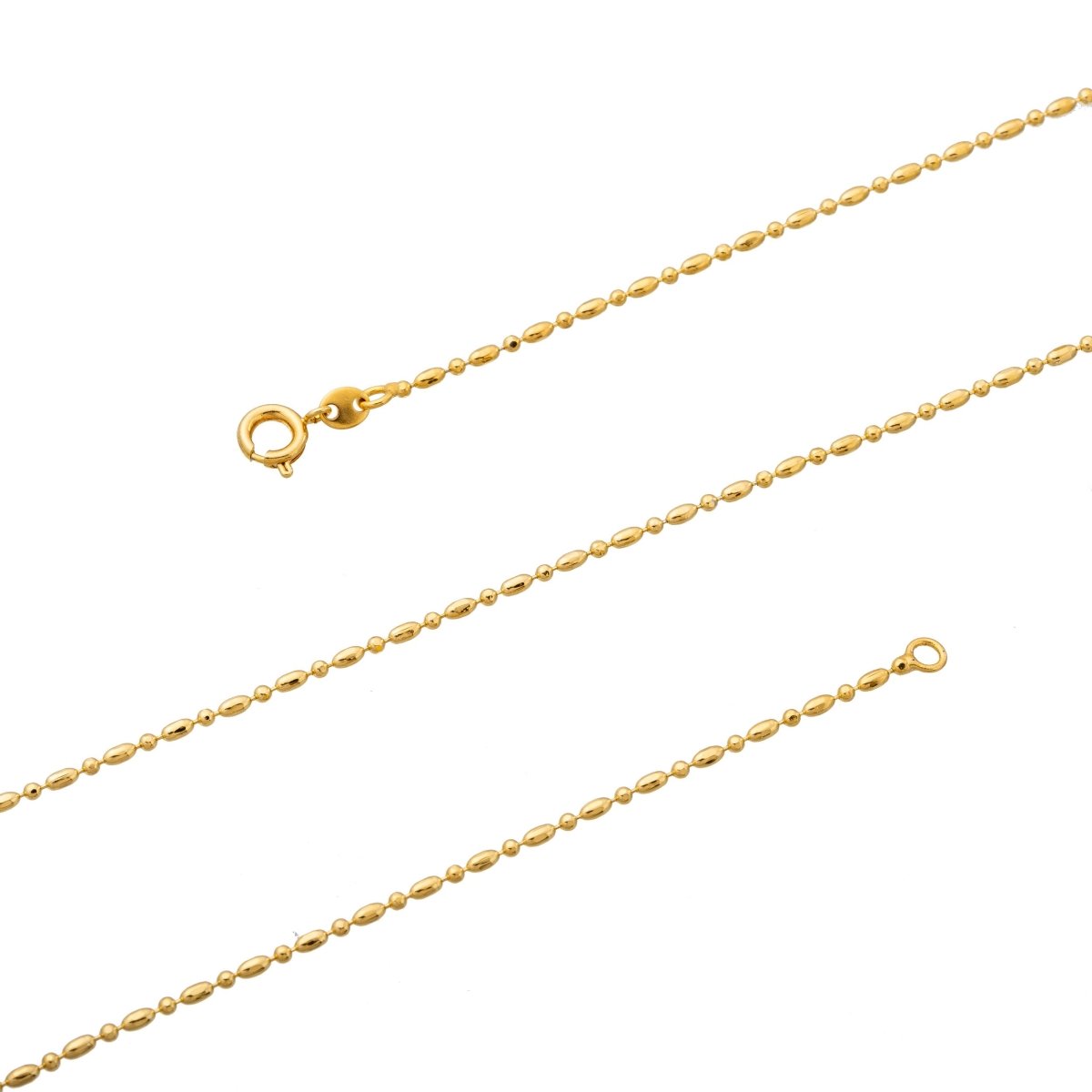 Dainty 24K Gold-Plated 1.5mm Bead Chain Necklace in 17.5 inch Length Finished Ball Chain Ready to Wear with Spring Clasp Chain Replacement | CN-182 Clearance Pricing - DLUXCA