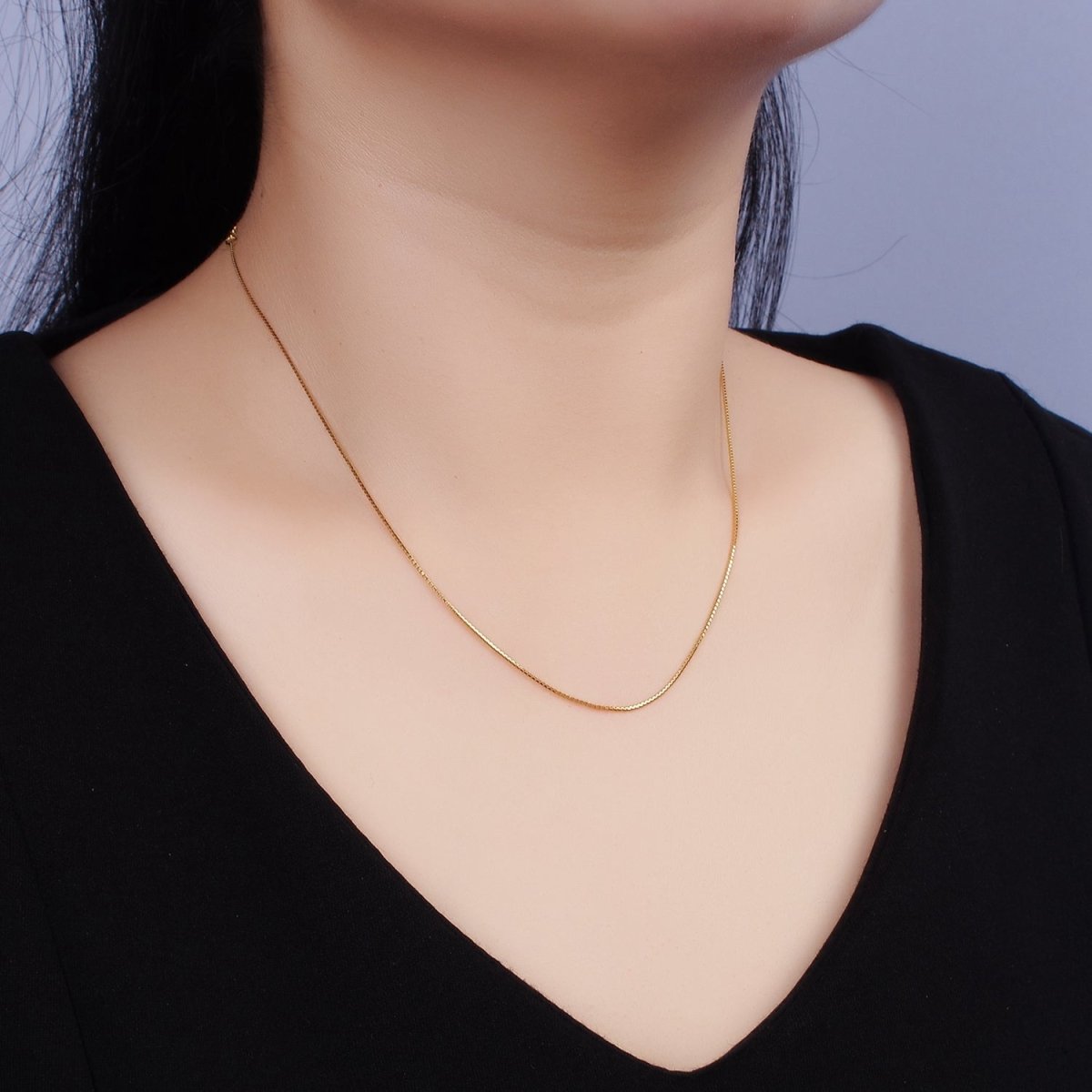 Dainty 24K Gold Vermeil Box Chain Necklace 925 Sterling Silver Necklace Chain w/ Heavy 24K Gold Plated 15.35 inch + 2 inch extender | WA-1982 Clearance Pricing - DLUXCA