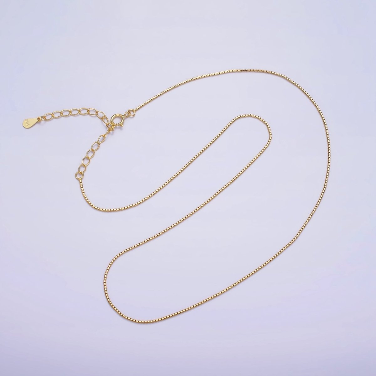 Dainty 24K Gold Vermeil Box Chain Necklace 925 Sterling Silver Necklace Chain w/ Heavy 24K Gold Plated 15.35 inch + 2 inch extender | WA-1982 Clearance Pricing - DLUXCA