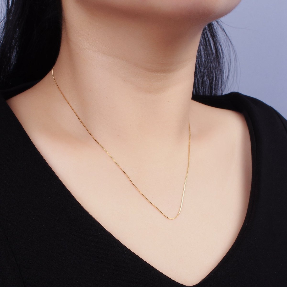 Dainty 24K Gold Vermeil Box Chain Necklace 925 Sterling Silver Necklace Chain w/ Heavy 24K Gold Plated 18 inch | WA-1960 Clearance Pricing - DLUXCA