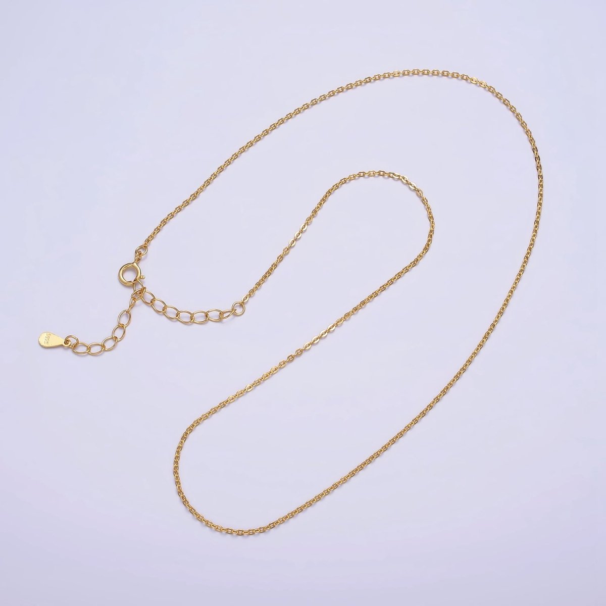Dainty 24K Gold Vermeil Cable Chain Necklace 925 Sterling Silver Necklace Chain w/ Heavy 24K Gold Plated 15.35 inch + 2 inch extender | WA-1979 Clearance Pricing - DLUXCA