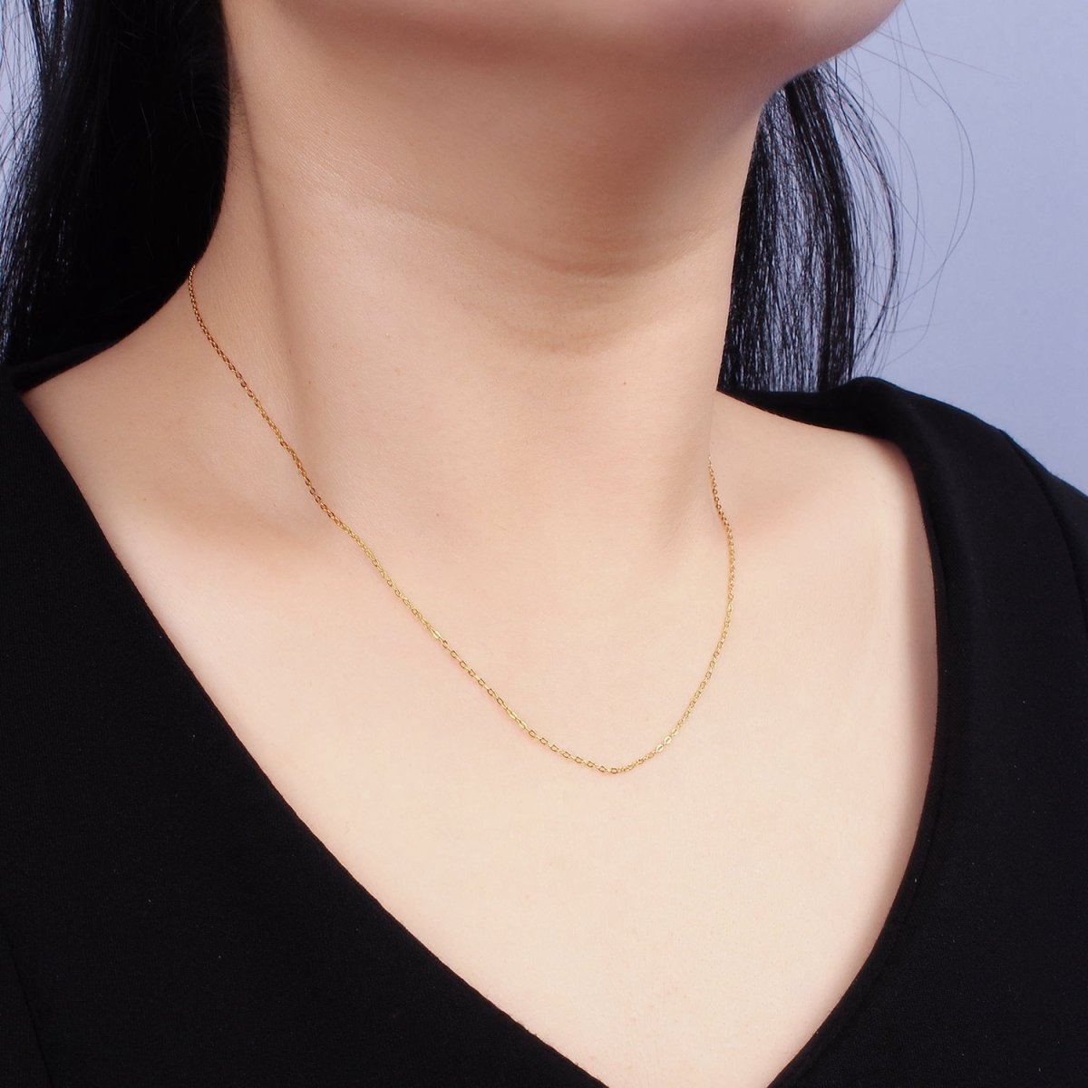 Dainty 24K Gold Vermeil Cable Chain Necklace 925 Sterling Silver Necklace Chain w/ Heavy 24K Gold Plated 15.35 inch | WA-1980 Clearance Pricing - DLUXCA