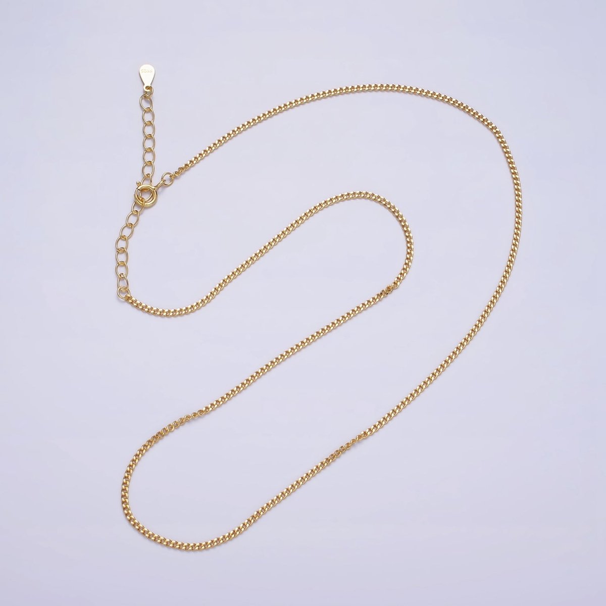 Dainty 24K Gold Vermeil Curb Chain Necklace 925 Sterling Silver Necklace Chain w/ Heavy 24K Gold Plated 15.35 inch + 2 inch extender | WA-1961 Clearance Pricing - DLUXCA