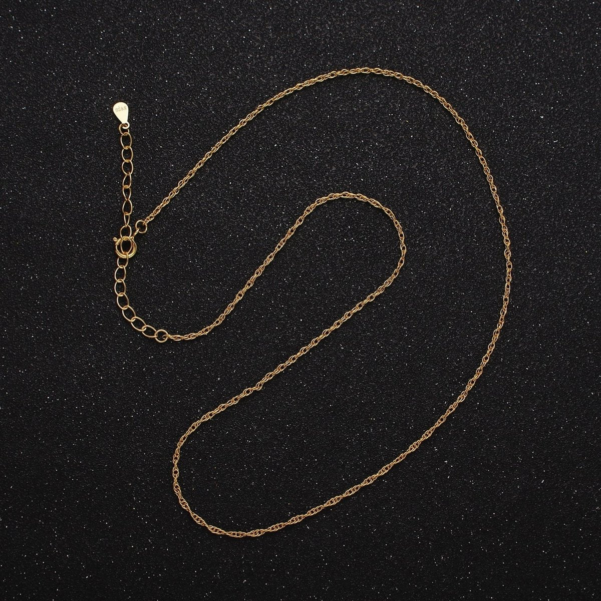 Dainty 24K Gold Vermeil Wheat Cable Chain Necklace 925 Sterling Silver Necklace Chain w/ Heavy 24K Gold Plated 15.35 inch + 2 inch extender | WA-1950 Clearance Pricing - DLUXCA