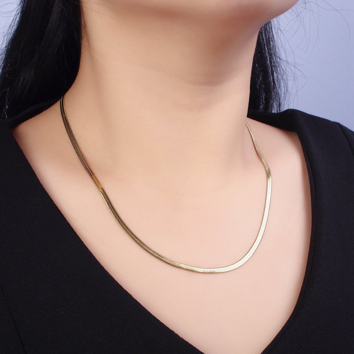 Dainty 2.5mm Gold Herringbone Chain Necklace Silver Flat Snake Chain Stainless Steel Chain 18 inch | WA-1552 WA-1553 Clearance Pricing - DLUXCA