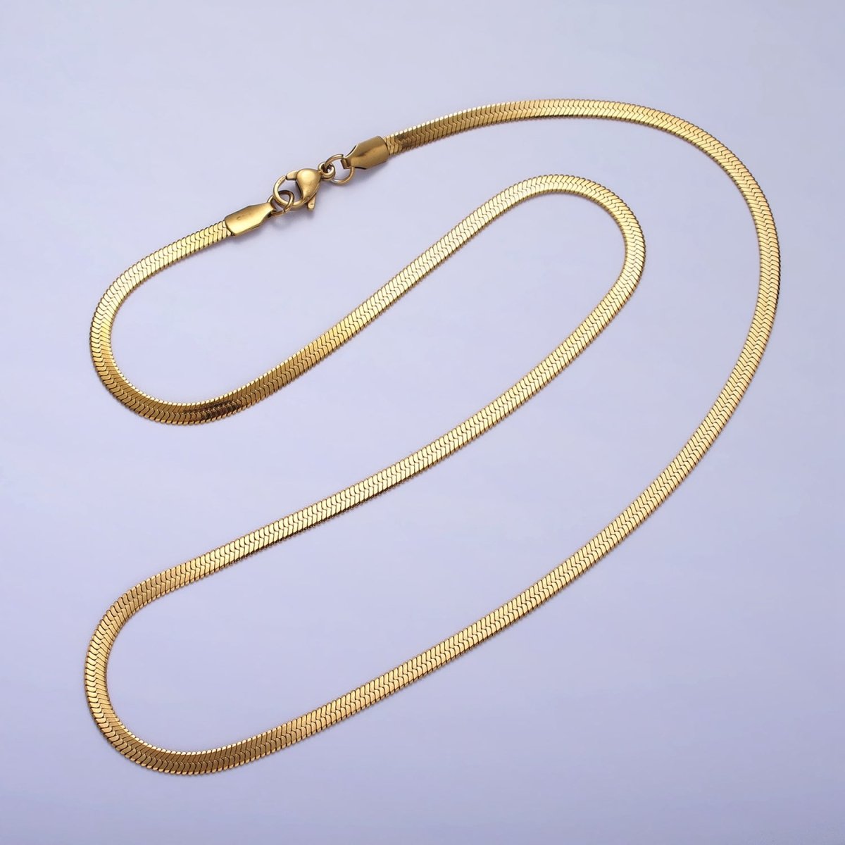 Dainty 2.5mm Gold Herringbone Chain Necklace Silver Flat Snake Chain Stainless Steel Chain 18 inch | WA-1552 WA-1553 Clearance Pricing - DLUXCA