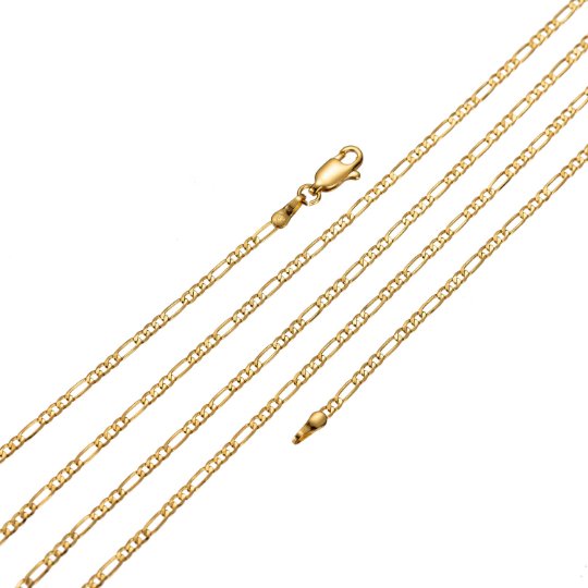 Dainty 2mm Figaro Chain Necklace, 24K Gold Filled Ready To Wear Necklace, 25.5 Inch Rolo Necklace w/ Lobster Clasps | CN-492 Clearance Pricing - DLUXCA