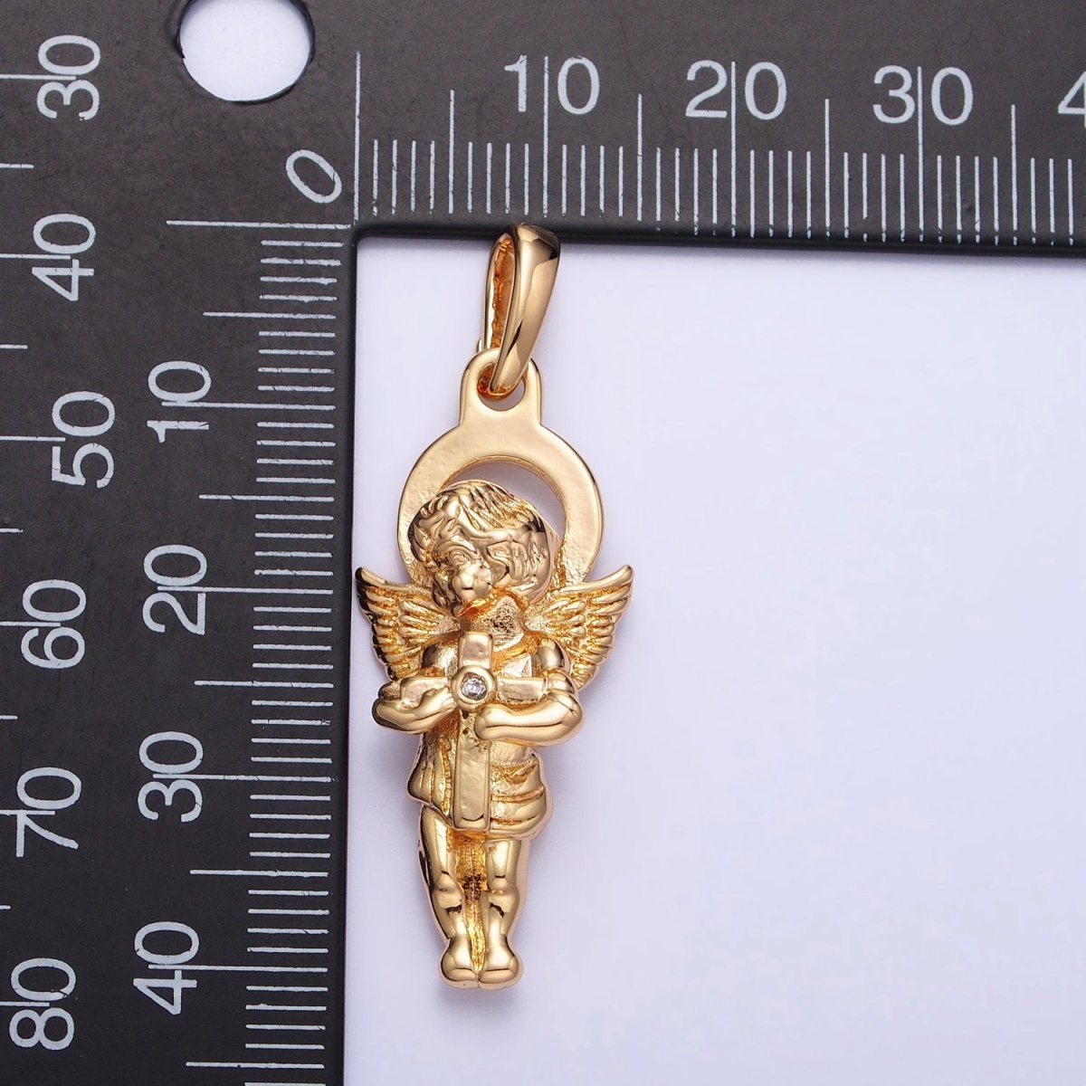 Dainty 3D 16K Gold Filled Guardian Angel Pendant Micro Pave Silver Religious Charm AA303 AA304 - DLUXCA