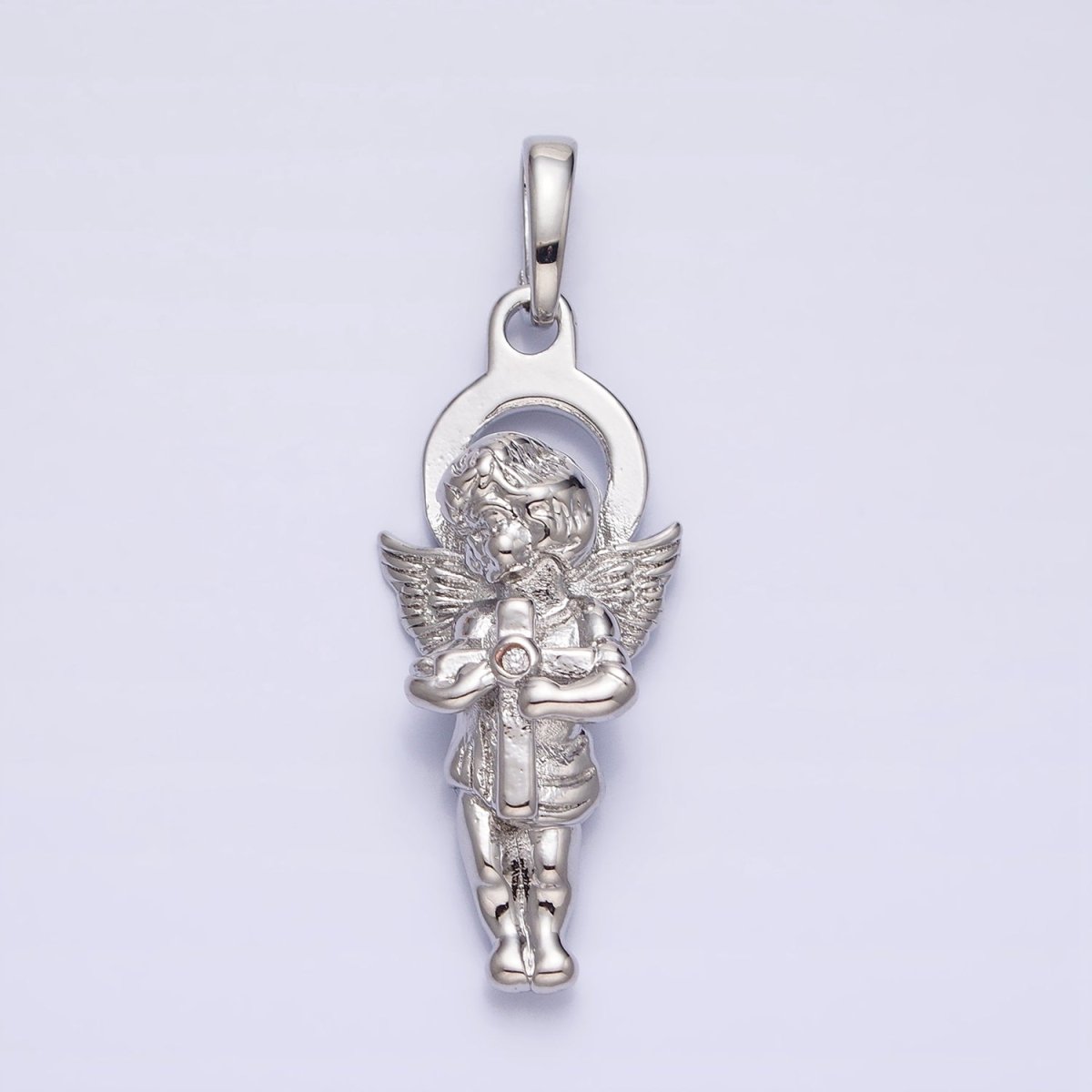Dainty 3D 16K Gold Filled Guardian Angel Pendant Micro Pave Silver Religious Charm AA303 AA304 - DLUXCA