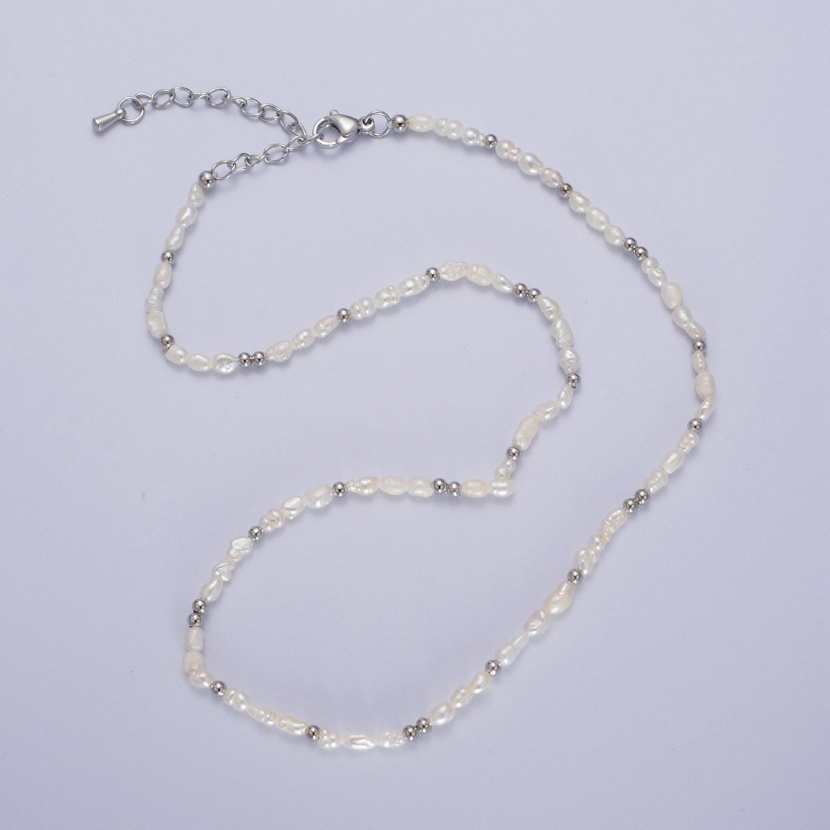 Dainty 3mm Baroque Freshwater Pearl White Gold Filled Silver Beads 15 Inch Choker Necklace | WA-1448 Clearance Pricing - DLUXCA