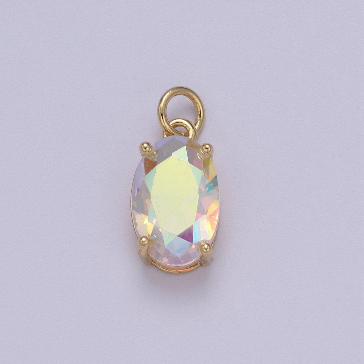 Dainty AB, Yellow, Blue, Teal, Green, Pink, Red CZ 24k Gold Filled Solitaire Micro Pave Pendant Oval Charm Stone Pendant for Birthstone Add on Charm C-798 C-802 C-842 C-843 C-845 C-847~C-852 C-854 - DLUXCA