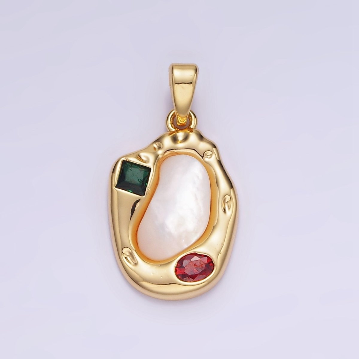 Dainty Abstract Charm 14K Gold Filled Oval Pear Charm with Colorful CZ Stone AA1195 - DLUXCA