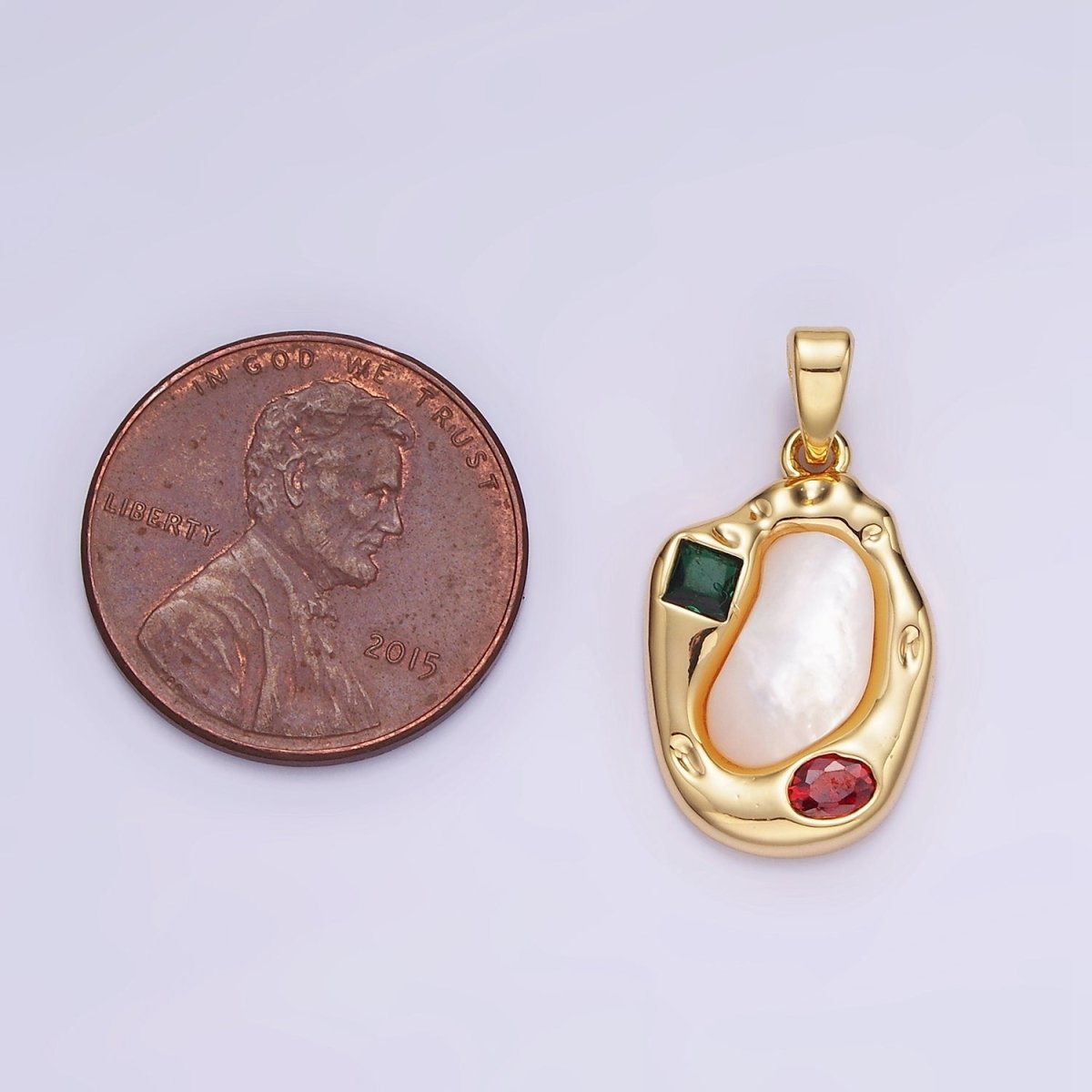 Dainty Abstract Charm 14K Gold Filled Oval Pear Charm with Colorful CZ Stone AA1195 - DLUXCA