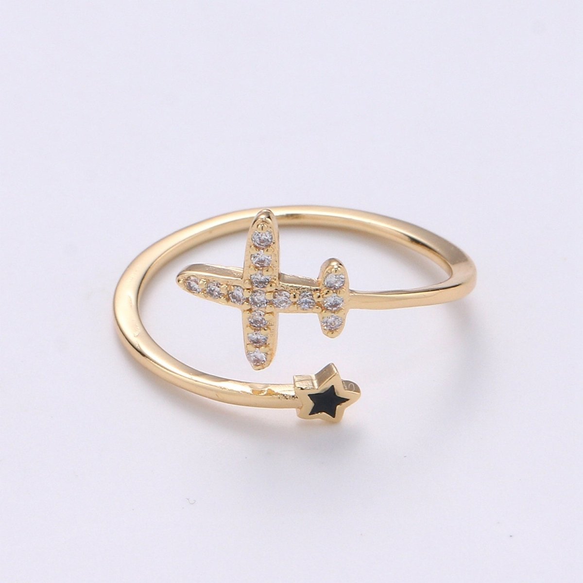 Dainty Airplane Ring, Plane Ring, Thin Open Ring Gift for Stewardess, Stackable Gold Ring, Travel Ring, Aviation Jewelry Adjustable Ring R-067 - DLUXCA