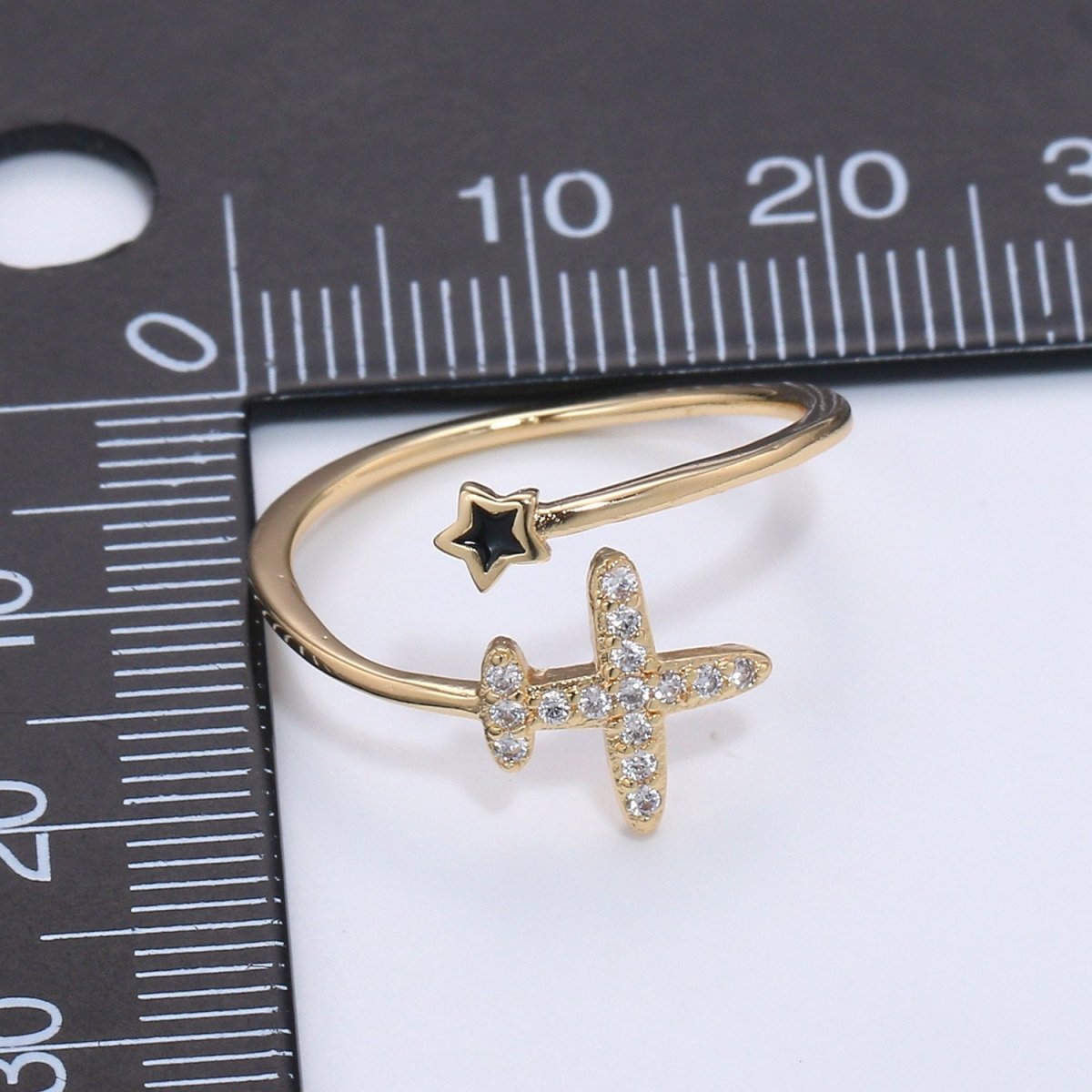 Dainty Airplane Ring, Plane Ring, Thin Open Ring Gift for Stewardess, Stackable Gold Ring, Travel Ring, Aviation Jewelry Adjustable Ring R-067 - DLUXCA