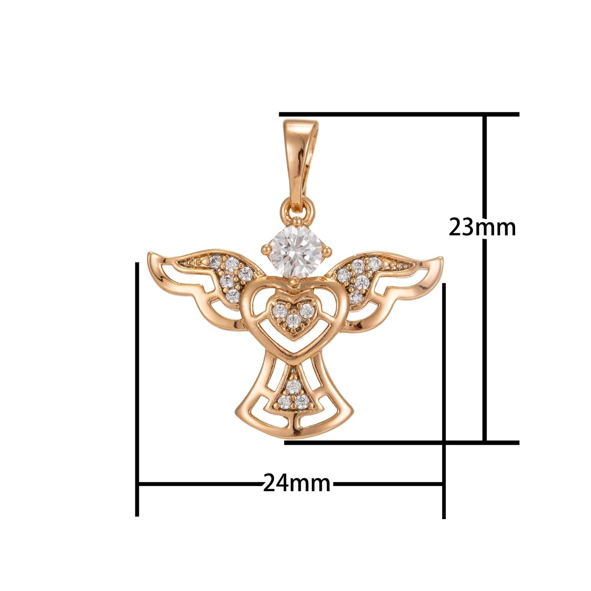 Dainty Angel Pendant Gold Filled Charm- Cubic Angel Charm for Necklace Earring Micro Pave Guardian Angel Cubic Zircon Charm, I-226 - DLUXCA