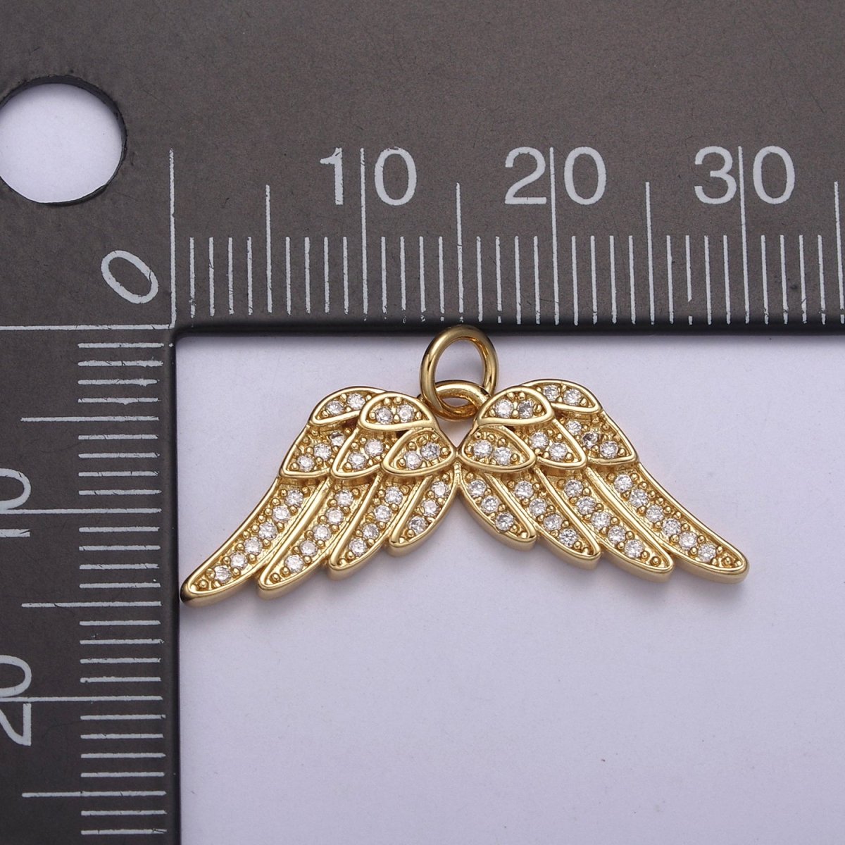 Dainty Angel Wing 14K Gold Filled Wing Charm Cubic Zirconia Feather Charm N-321 - DLUXCA