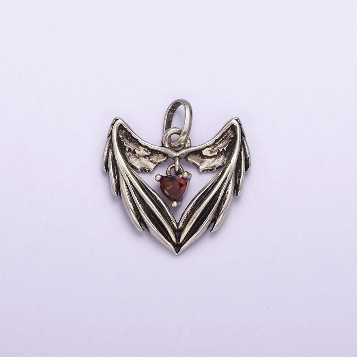 Dainty Angel Wing Heart Charm in 925 Sterling Silver Pendant with Red Cz Jewelry SL-319 - DLUXCA