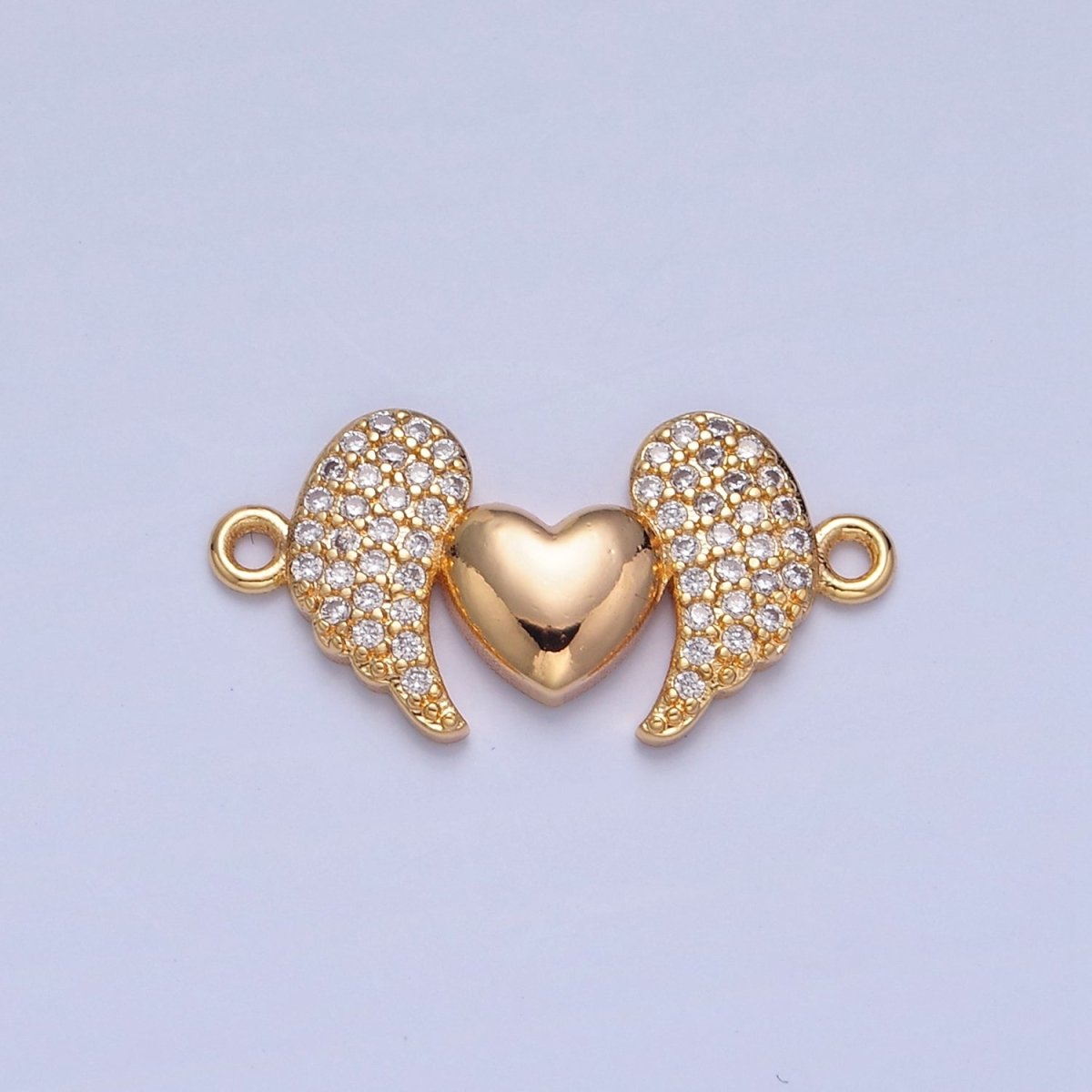 Dainty Angel Wing Heart CZ Gold Pave Charm Connector for Bracelet Necklace Supply F-416 - DLUXCA