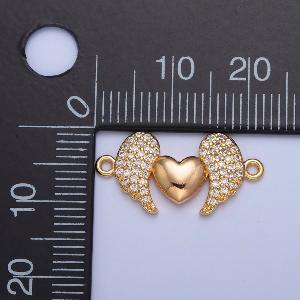 Dainty Angel Wing Heart CZ Gold Pave Charm Connector for Bracelet Necklace Supply F-416 - DLUXCA