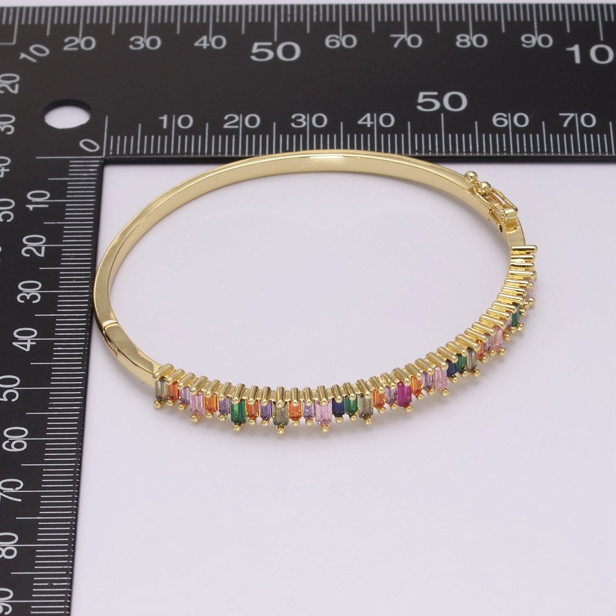 Dainty Baguette bracelet Colorful CZ Gem Stackable Gold Bracelet | Gold Bracelet | Luxury Crystal Stacking Bangle Bracelet | WA-428 Clearance Pricing - DLUXCA