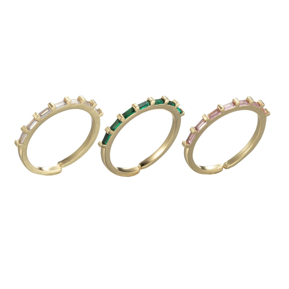 Dainty Baguette Open Ring Cubic Zirconia Gold Ring Clear Green Pink Stone - DLUXCA