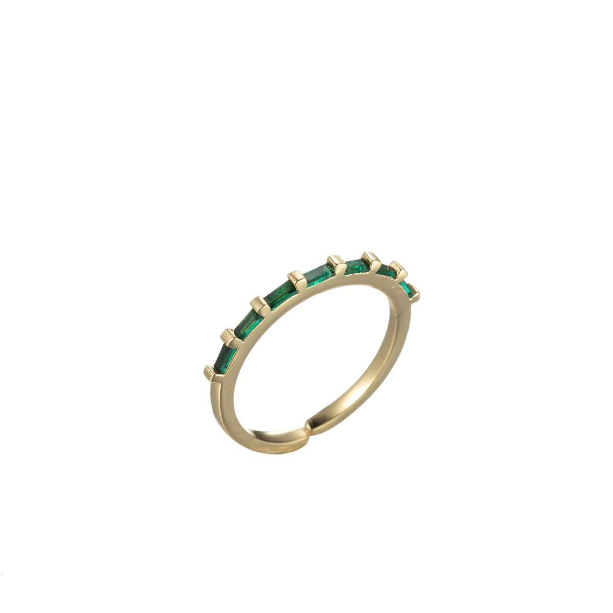 Dainty Baguette Open Ring Cubic Zirconia Gold Ring Clear Green Pink Stone - DLUXCA