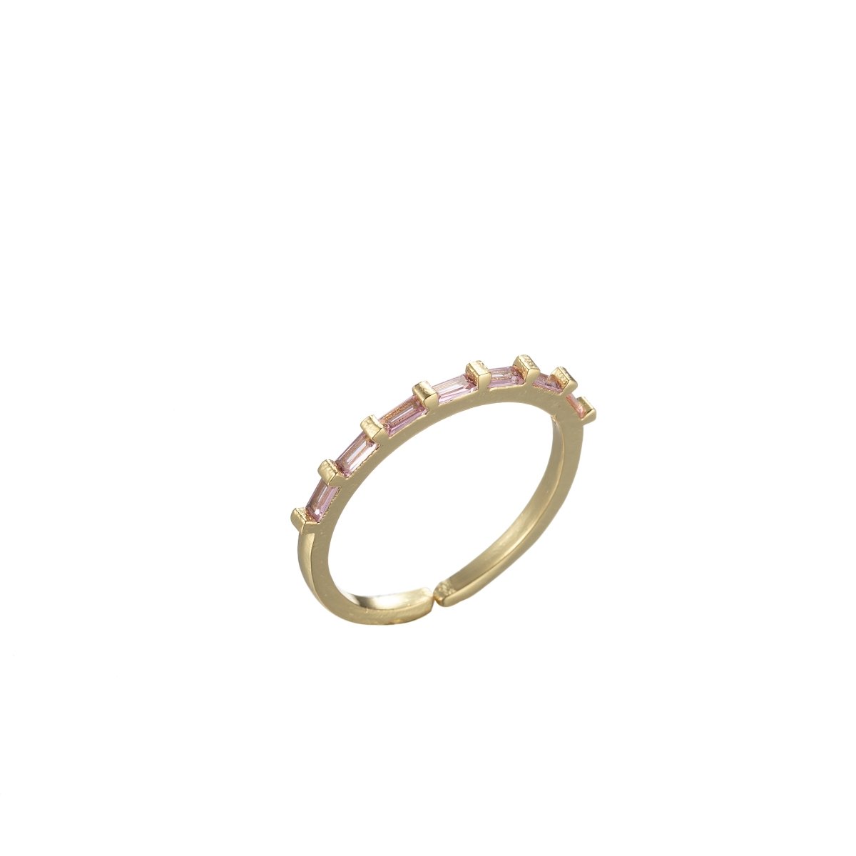 Dainty Baguette Open Ring Cubic Zirconia Gold Ring Clear Green Pink Stone - DLUXCA