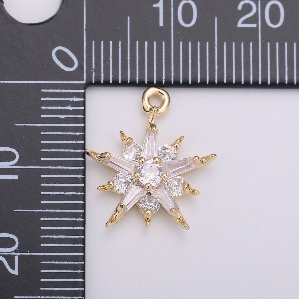 Dainty Baguette Star flower Pendant Charm Pave Snowflake Charm in 14k Gold Filled Charm for Necklace Bracelet Earring Jewelry Making Supply C-522 - DLUXCA