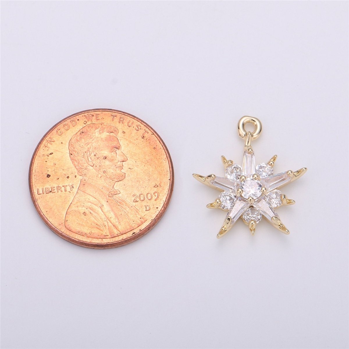 Dainty Baguette Star flower Pendant Charm Pave Snowflake Charm in 14k Gold Filled Charm for Necklace Bracelet Earring Jewelry Making Supply C-522 - DLUXCA