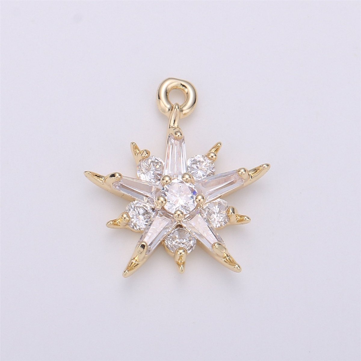 Dainty Baguette Star flower Pendant Charm Pave Snowflake Charm in 14k Gold Filled Charm for Necklace Bracelet Earring Jewelry Making Supply C-522 - DLUXCA