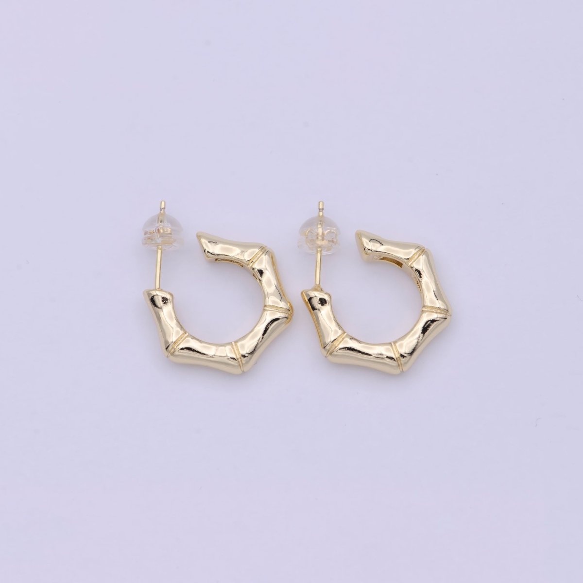 Dainty Bamboo Design Gold hoop Earring 22mm Everyday Wear Jewelry T-259 - DLUXCA