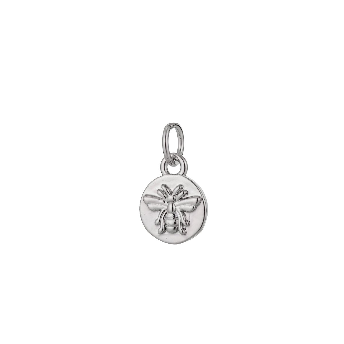 Dainty Bee Pendant Rhodium White Gold Queen Bee Charm Small Honeybee Coin CharmC-484 - DLUXCA