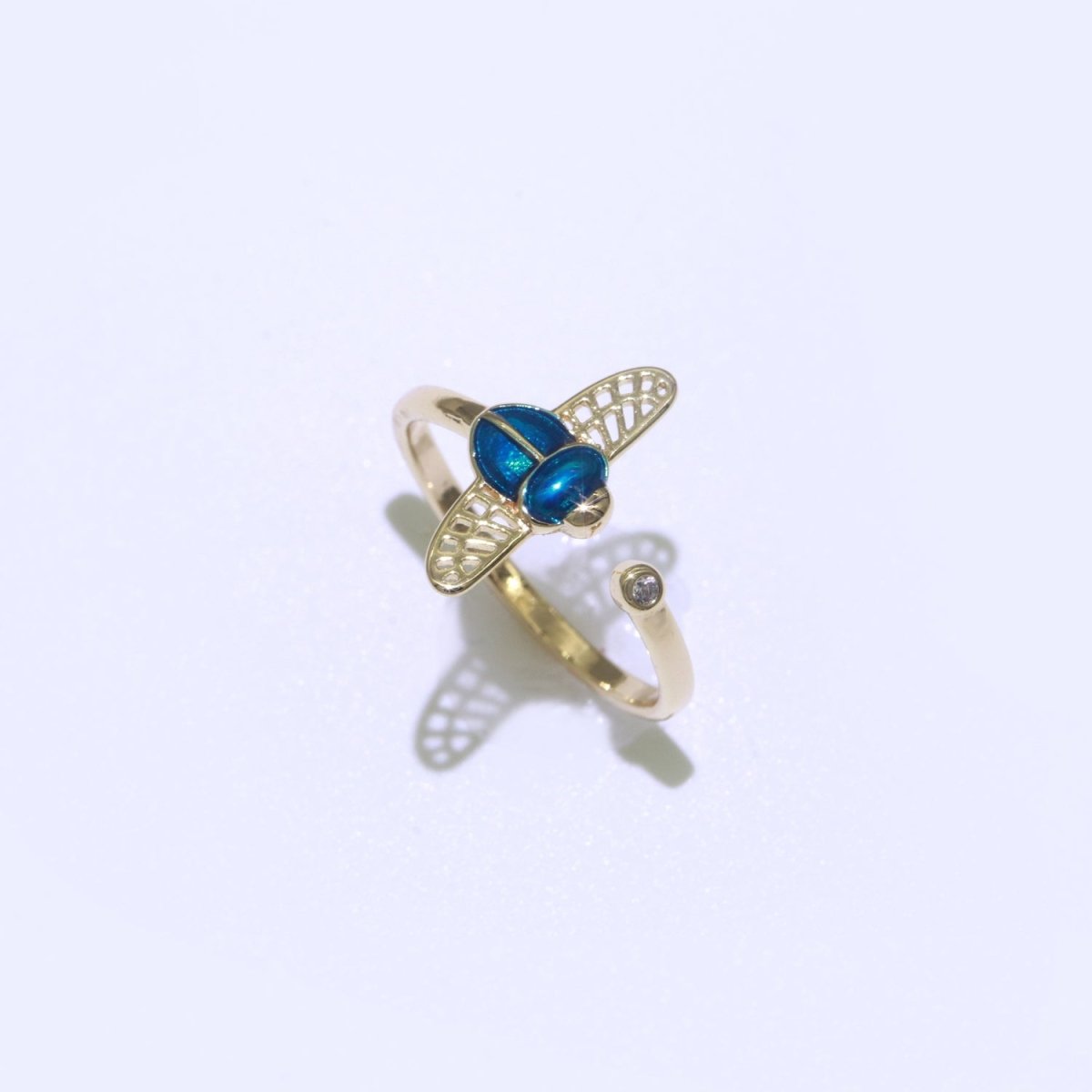 Dainty Bee Ring 18K Gold Filled Ring Open Adjustable Ring Animal Insect Cz Simple Stacking Jewelry O-438 - DLUXCA
