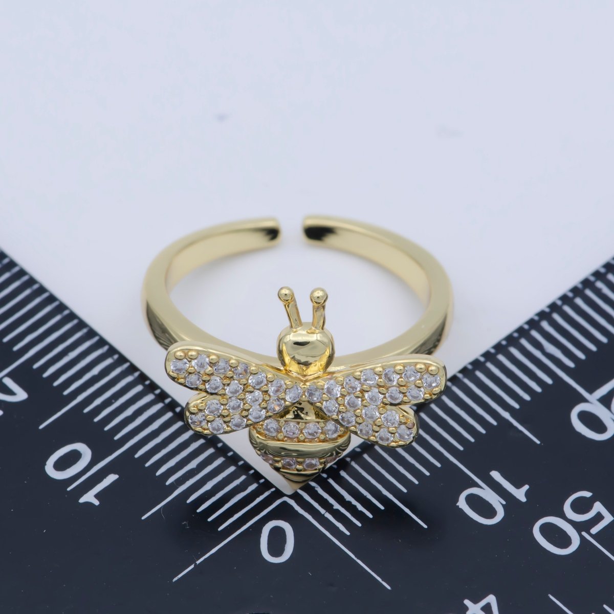 Dainty Bee Ring Clear Cz Queen Bee Ring Gold Filled Open Adjustable Ring O-489 - DLUXCA