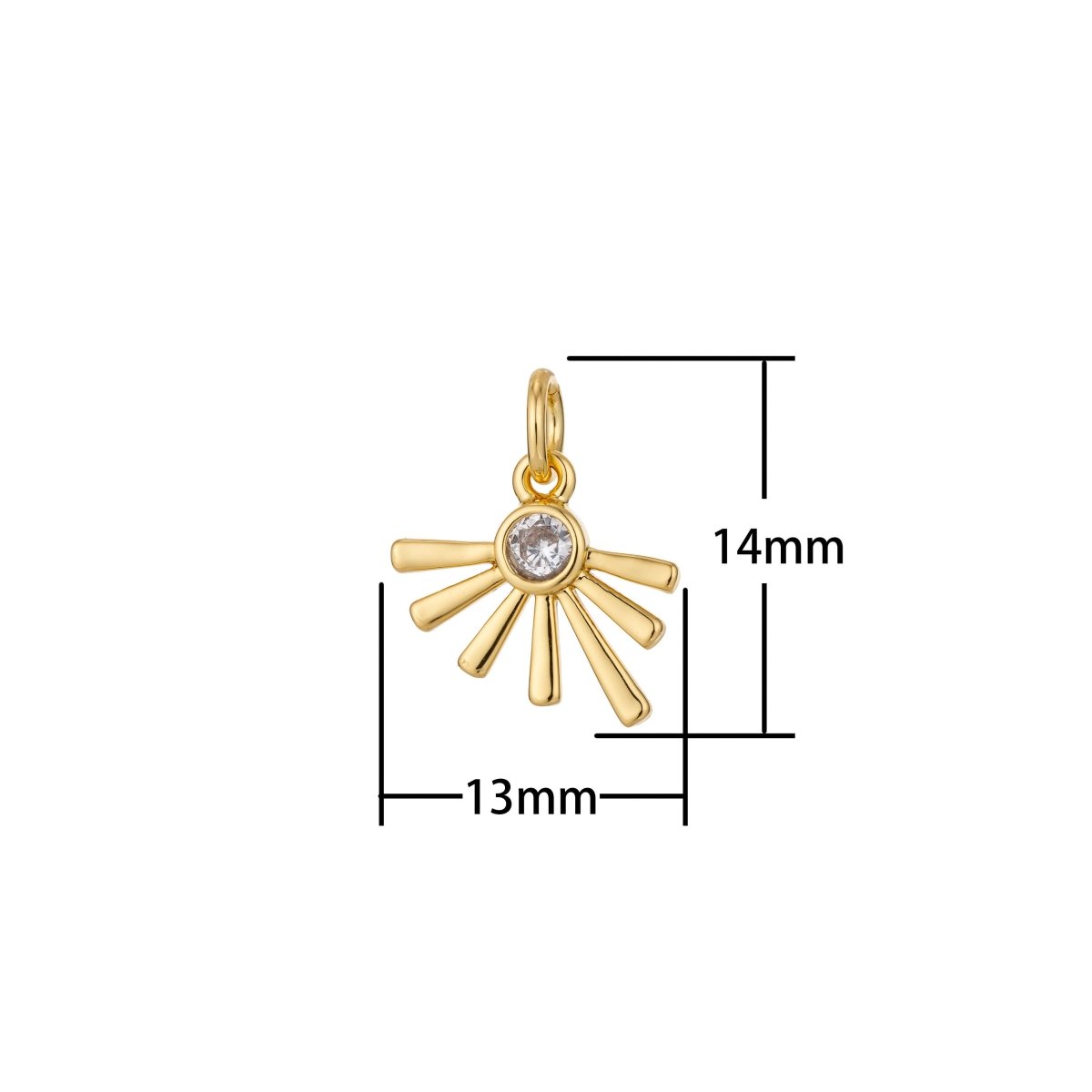 Dainty Bezel Set CZ Charm gold filled set with cubic zirconia accent Bohemian Sun Boho 14mm x 13mm for Necklace Earring Jewelry making C-321 - DLUXCA