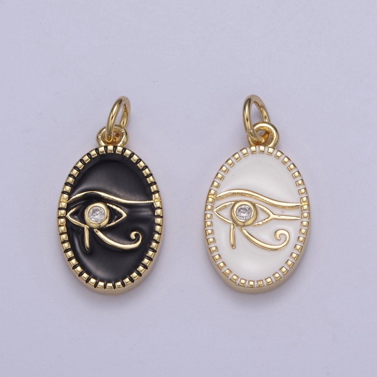 Dainty Black Enamel Eye Of Ra Oval Charm Necklace, White Evil Eye Necklace Pendant Amulet Protection Jewelry Layered Necklace N-673 N-674 - DLUXCA