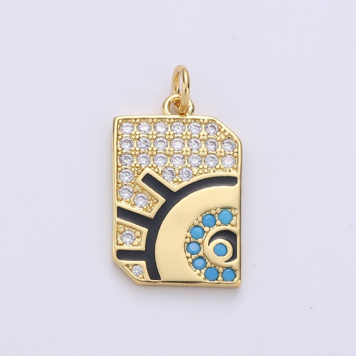 Dainty Black Enamel Talisman Charm Necklace, Gold Filled Evil Eye Pendant Amulet Medallion Pendant for Necklace Jewelry Making Supply, D-278 - DLUXCA