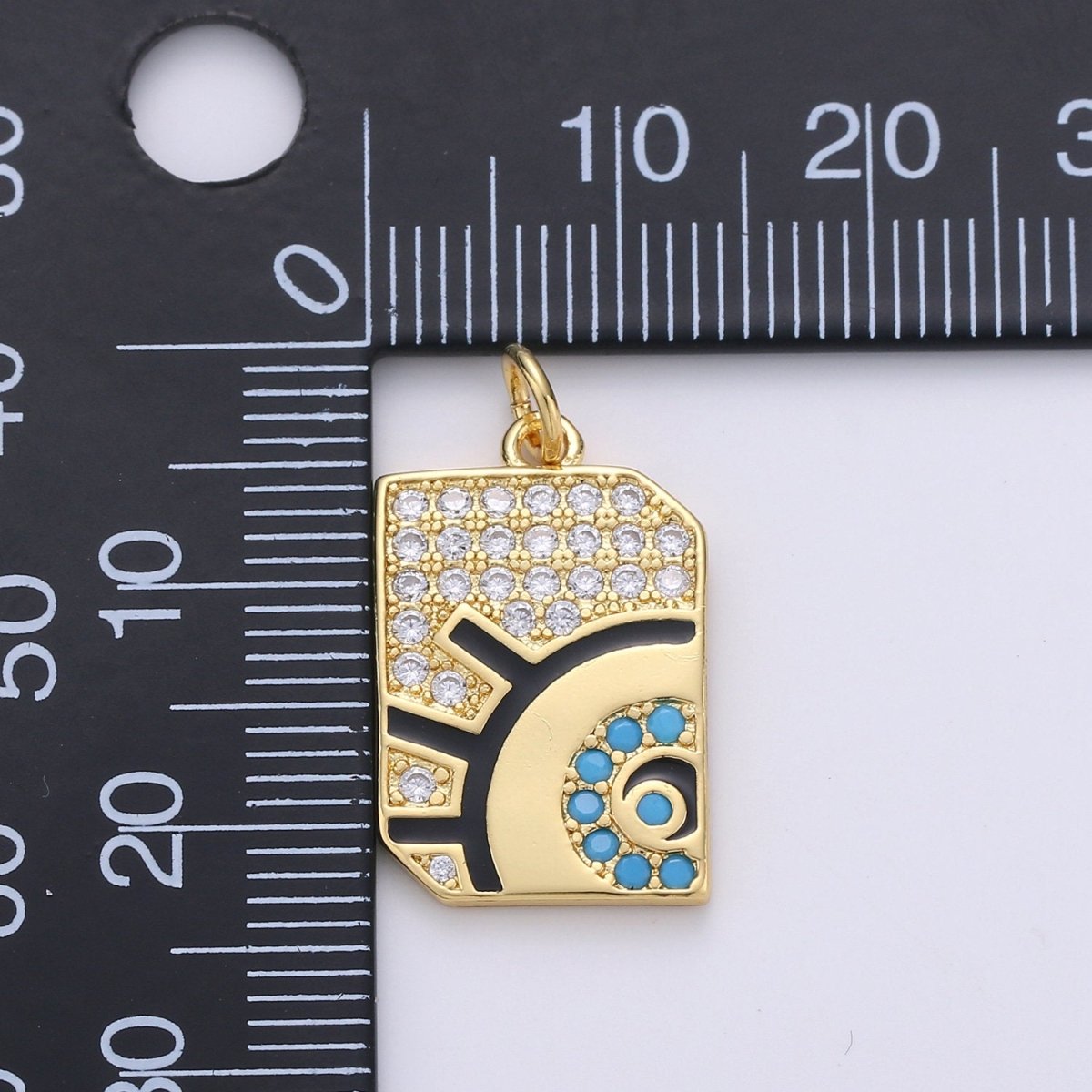 Dainty Black Enamel Talisman Charm Necklace, Gold Filled Evil Eye Pendant Amulet Medallion Pendant for Necklace Jewelry Making Supply, D-278 - DLUXCA