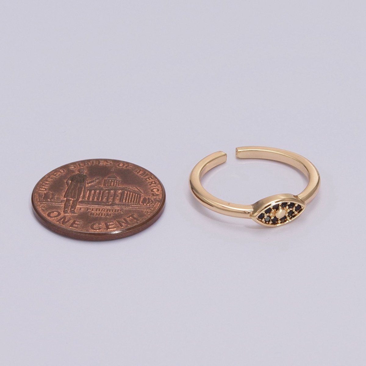 Dainty Black Evil Eye Stacking Ring, Gold Minimalist Ring, Simple Open Ring, Thin Adjustable Ring, Amulet Jewelry Delicate Ring, Gift for her S-249 - DLUXCA