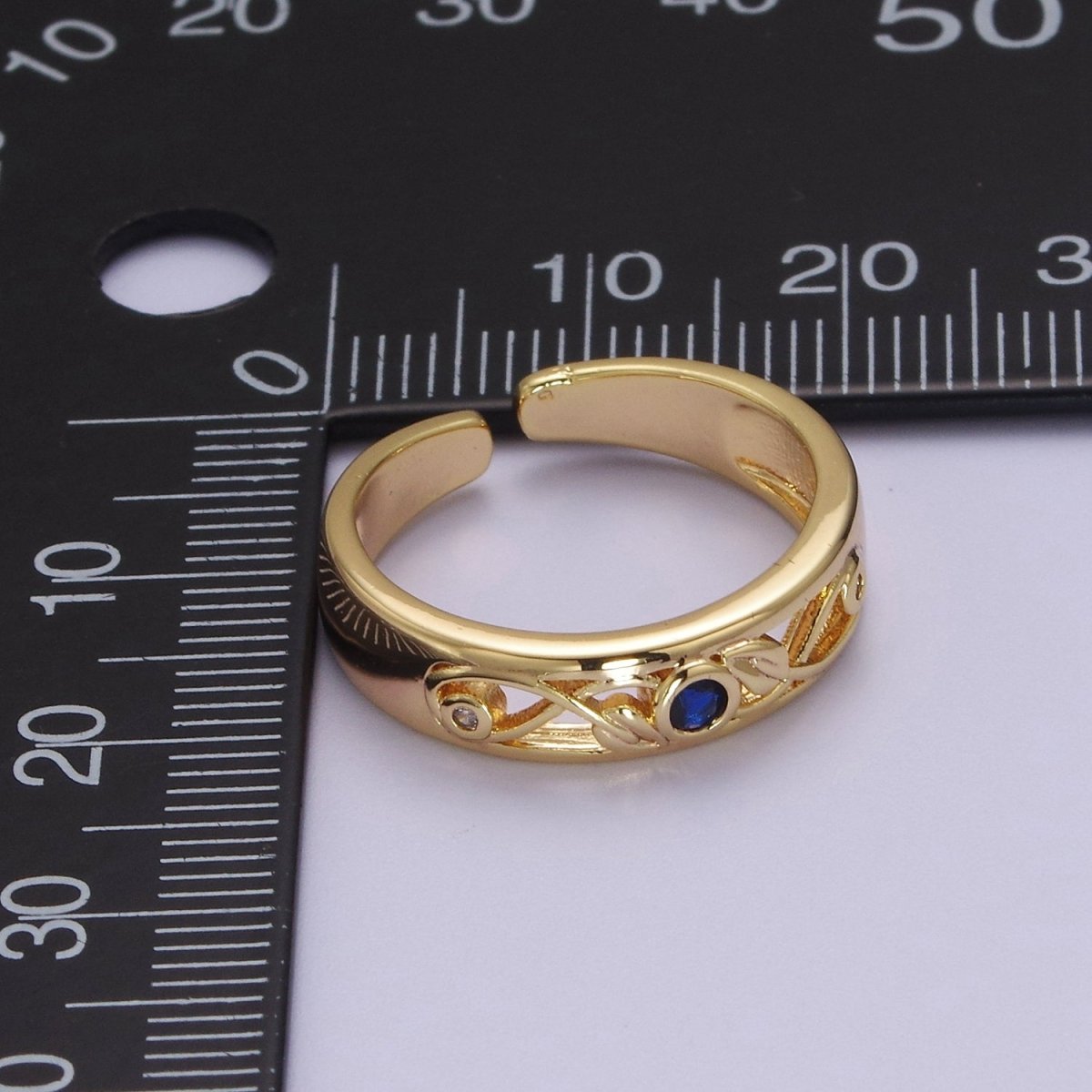 Dainty Blue CZ Stone Gold Band for Midi Ring Stackable Jewelry S-526 - DLUXCA