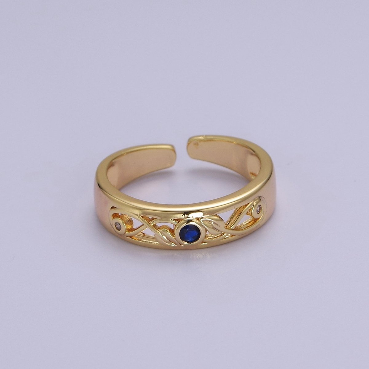 Dainty Blue CZ Stone Gold Band for Midi Ring Stackable Jewelry S-526 - DLUXCA