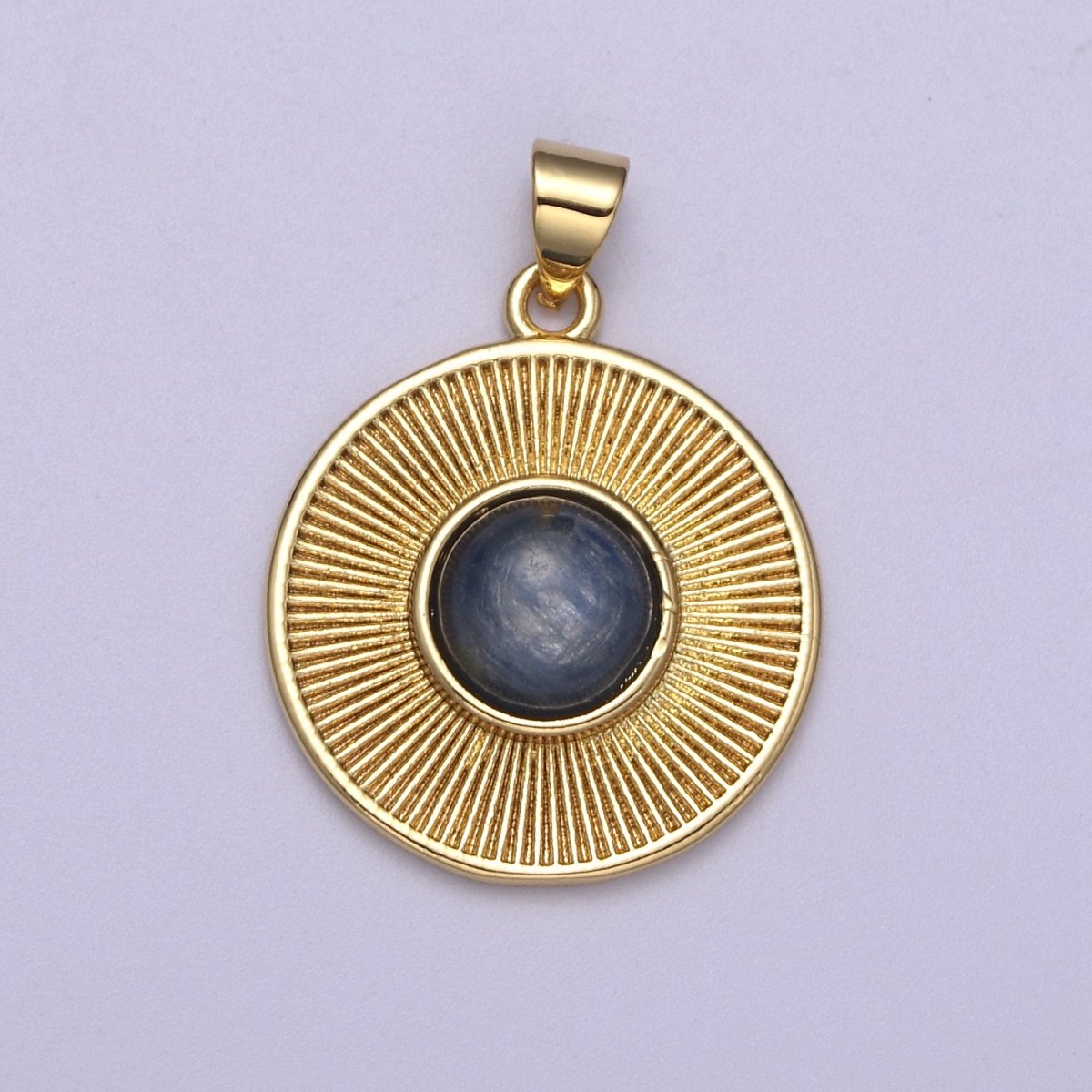 Dainty Blue Tiger Eye Stone Beads Round Coin Sunburst Geometric Pendant Charm H-209 - DLUXCA