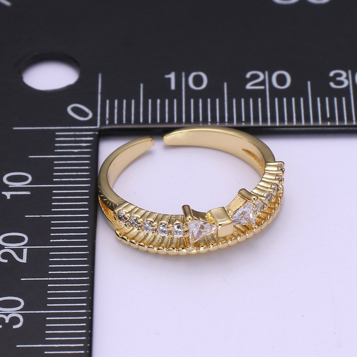 Dainty Bow Ring, Gold CZ Double Band Stacking Rings Jewelry Thin Cubic Open Adjustable Ring O-958 - DLUXCA