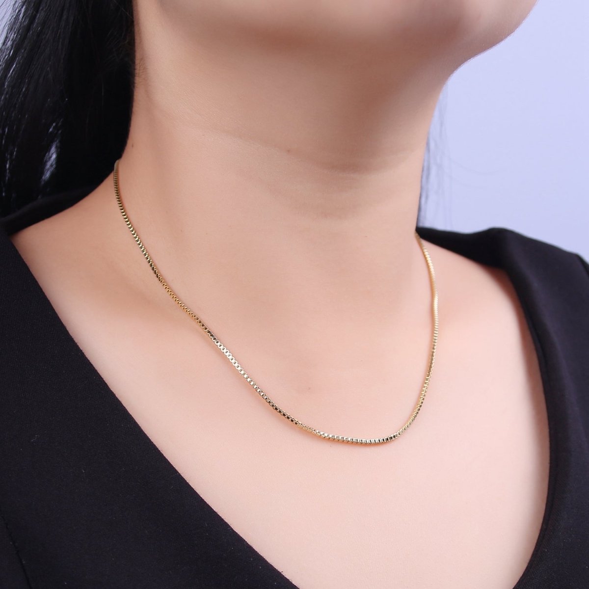 Dainty Box Chain 1mm width Chain Necklace 14K Gold Filled Ready to Wear 18" Long | WA-378 WA-706 Clearance Pricing - DLUXCA