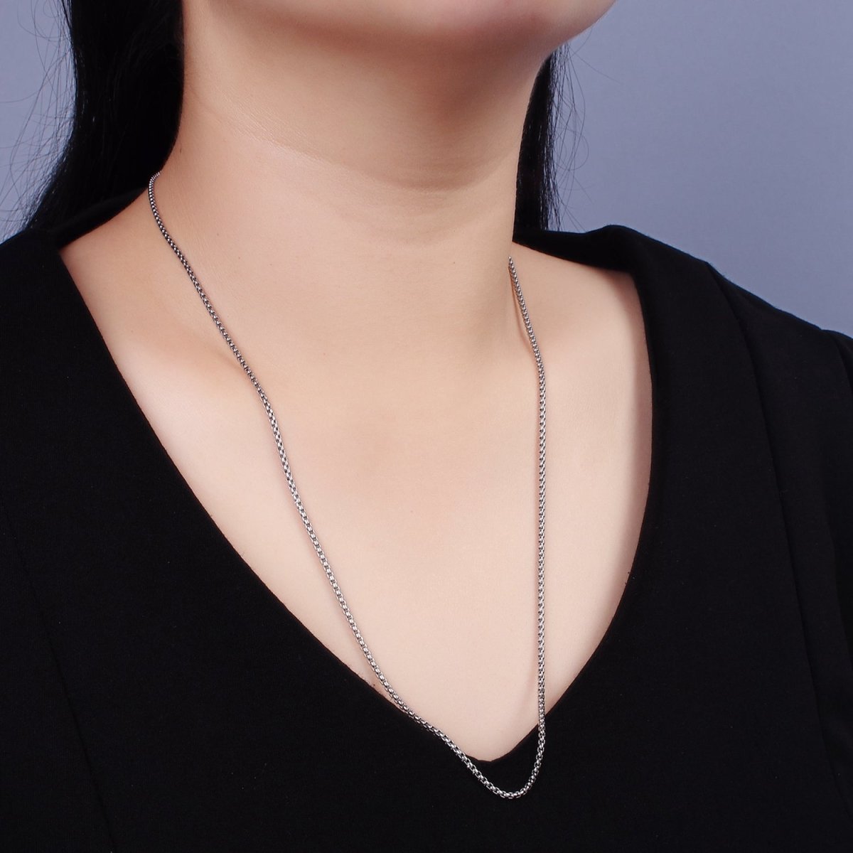 Dainty Box Chain Necklace Stainless Steel 23.6 inch Necklace in Silver | WA-2405 - DLUXCA