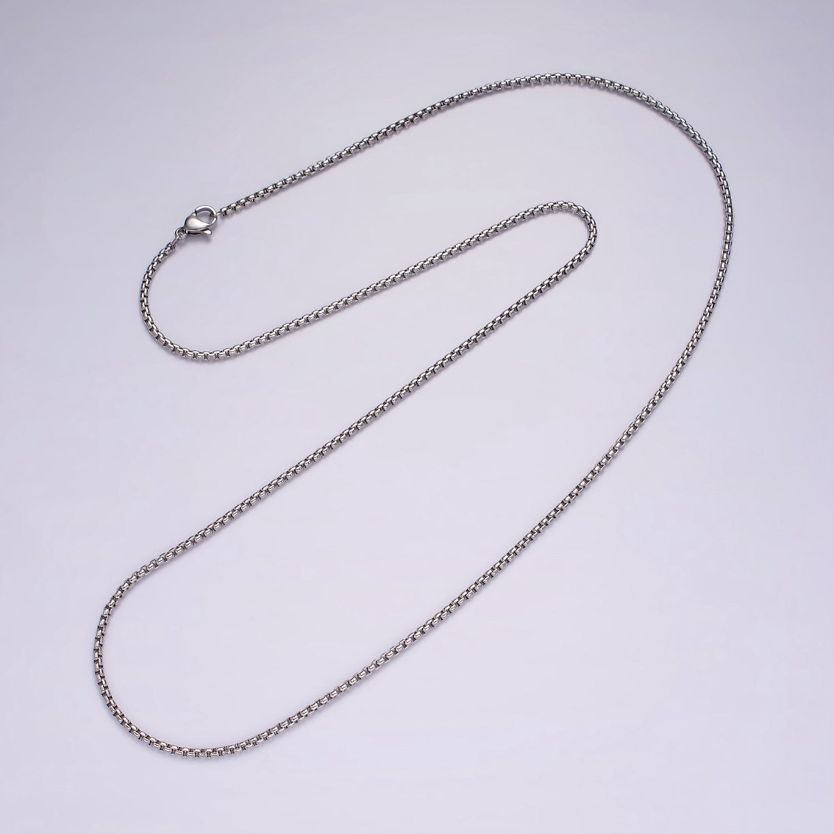 Dainty Box Chain Necklace Stainless Steel 23.6 inch Necklace in Silver | WA-2405 - DLUXCA